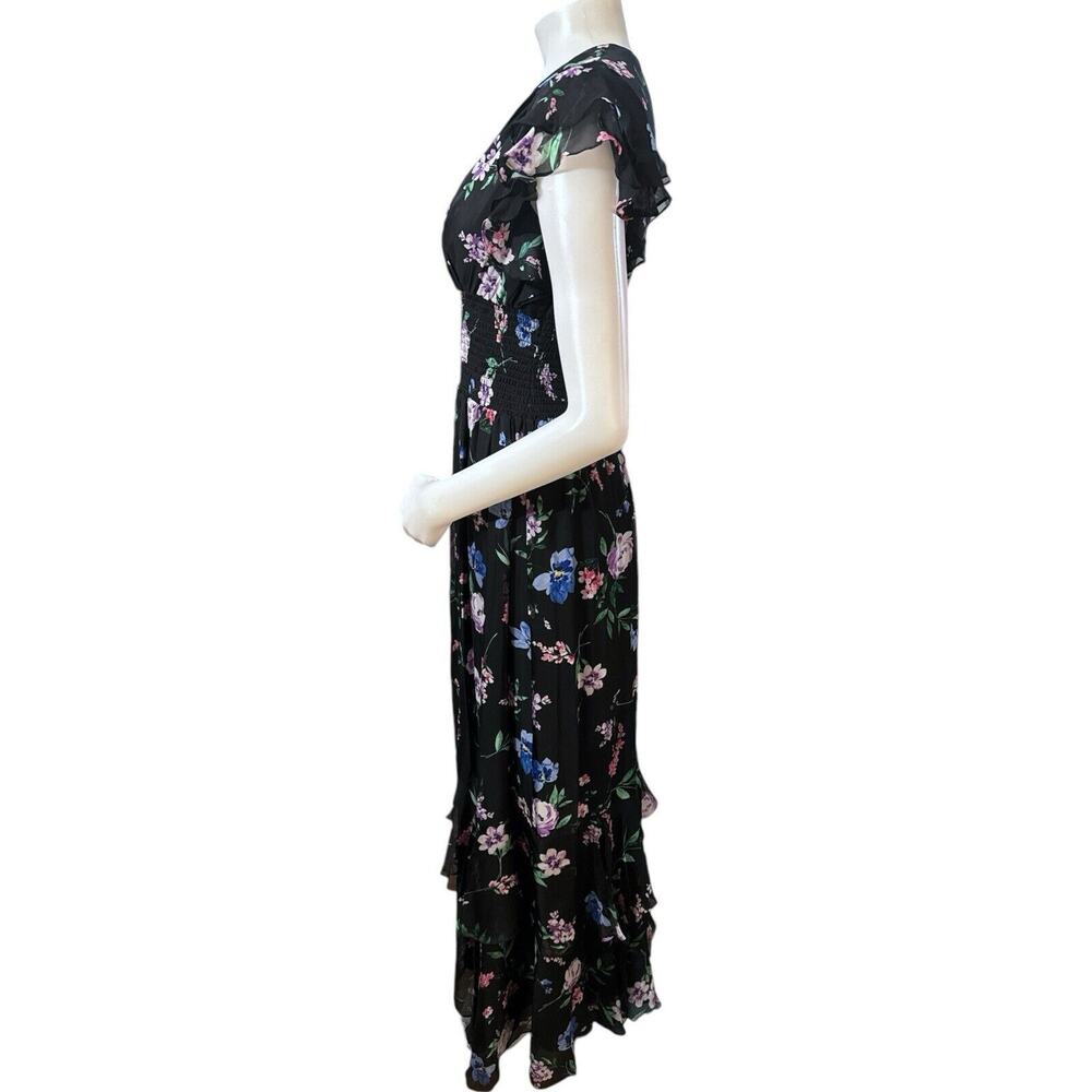 Shoshanna Women Black Floria Multi Soiree Floral Romantic Long Dress Size 2 - Picture 3 of 9
